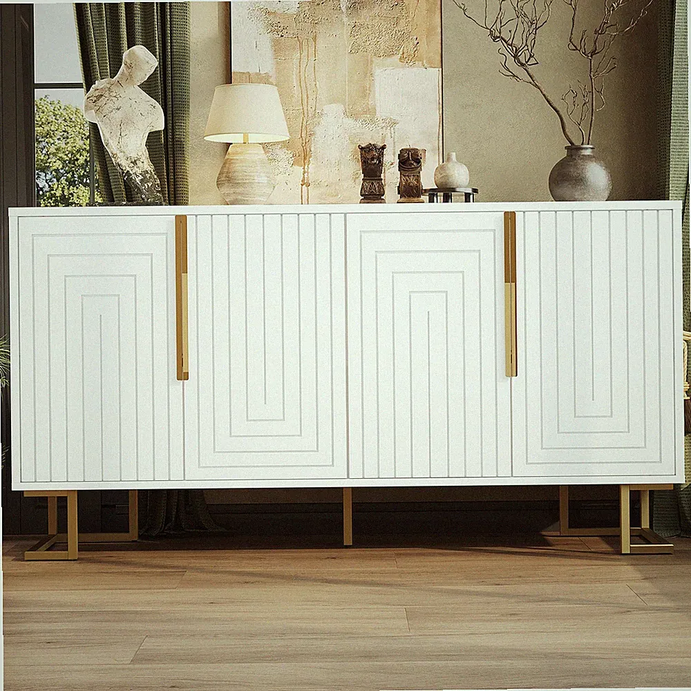 Sideboard Anrichte 152 cm Kommode Kommodenschrank mit Türen goldene Griffe & Füß