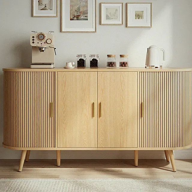 Sideboard Anrichte Flurschrank mit Schiebetüren Metallgriff Rillenverkleidung