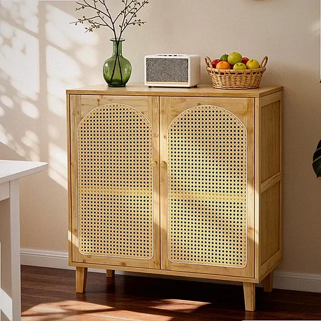 Sideboard Anrichte Klein Küchenschrank Rattan Tür Beistellschrank Kommode Bambus