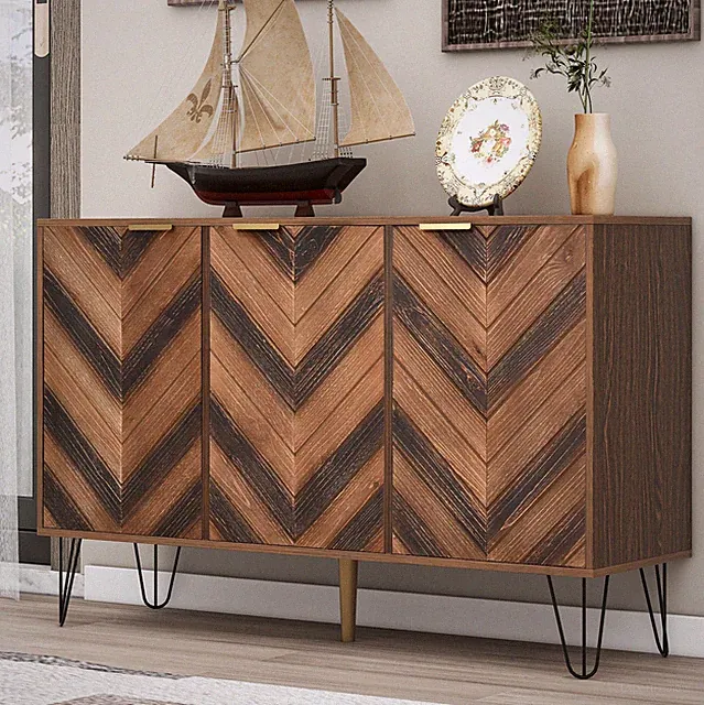 Sideboard Anrichte Kommode Antik Holz Schrank mit 3 Türen Aufbewahrungsschrank