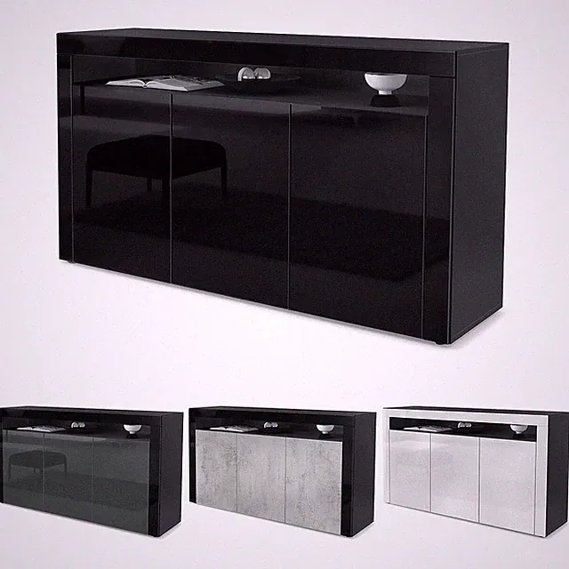 Sideboard Anrichte Kommode Schrank Valencia in Schwarz - Hochglanz & Naturtöne