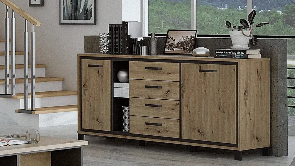 Sideboard Anrichte Kommode Trondheim in Artisan Eiche und Schwarzeiche 178 cm