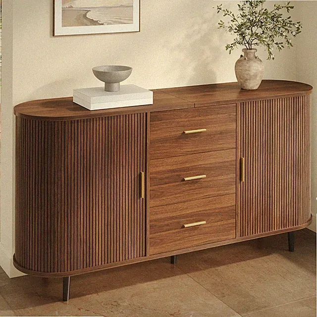 Sideboard Anrichte schrank mit Schiebetüren 3 Schubladen Metallgriff 160*80cm DE
