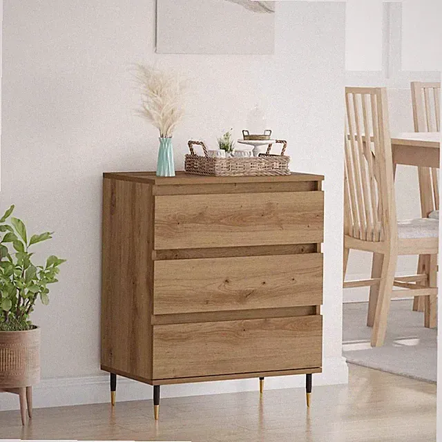 Sideboard Artisan Eiche 60x35x70cm Ingenieurholz Schublade Metallbeine Modern Urban