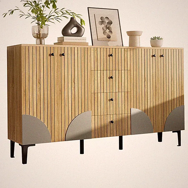 Sideboard Aufbewahrungsschrank Kommode mit 4 Türen 4 Schubladen Schrank Anrichte