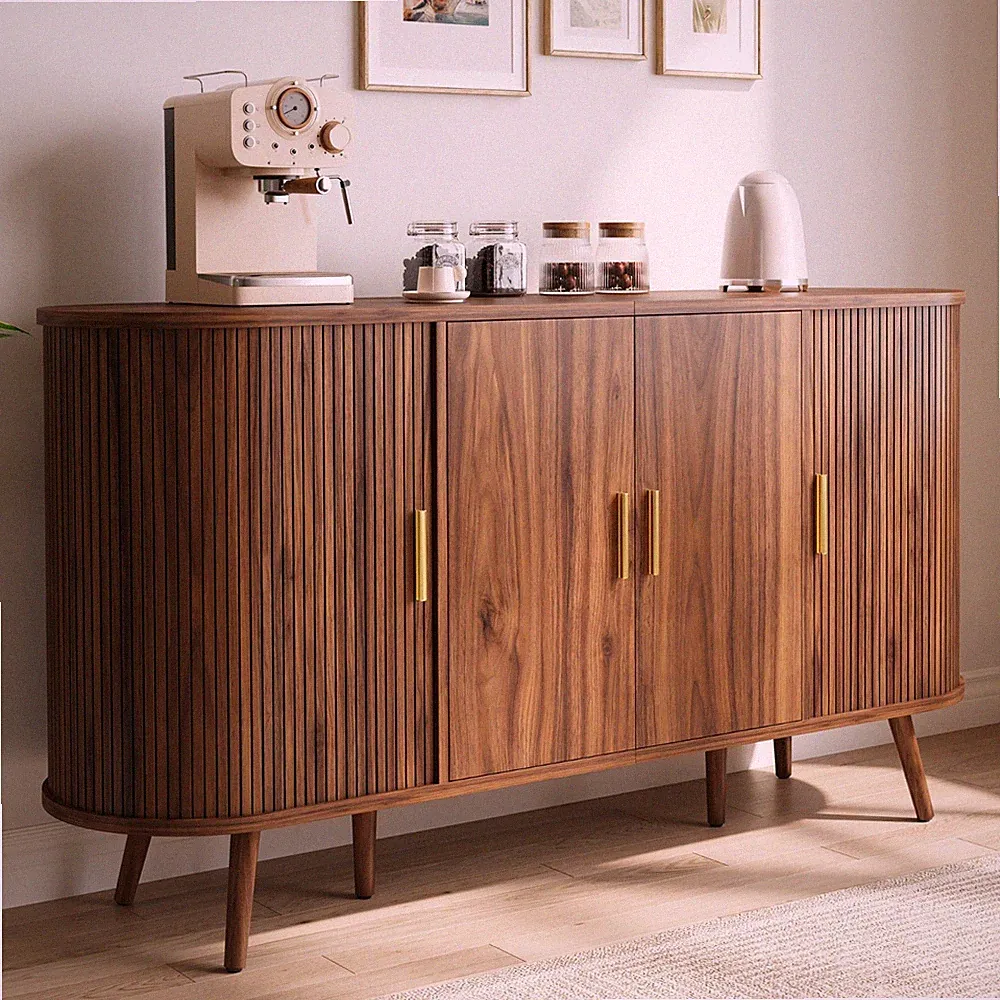Sideboard Aufbewahrungsschrank mit Wellenstruktur Schiebetüren Metallgriffe 150