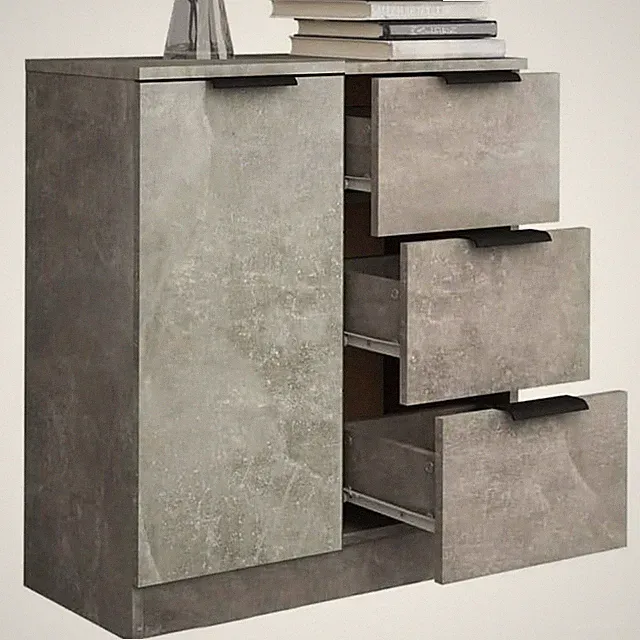 Sideboard aus grauem Holz mit Tür 3 Schubladen, Kommode Konsole, platzsparend...