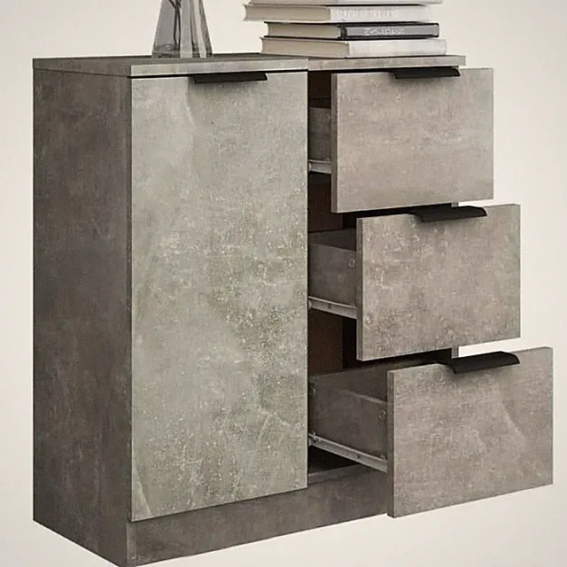 Sideboard aus grauem Holz mit Tür 3 Schubladen, Kommode Konsole, platzsparend...