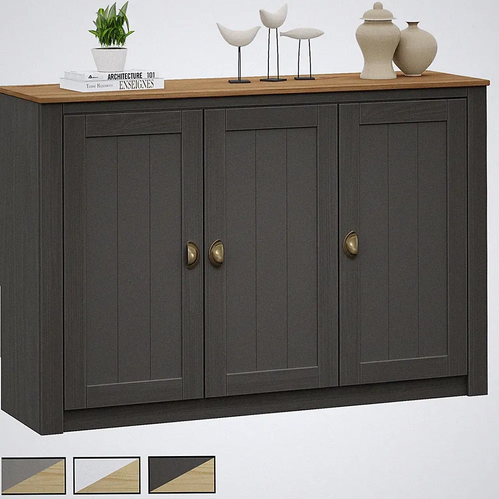 Sideboard aus Kiefer mit 3 Türen Kommode aus Massivholz mit Muschelgriffen