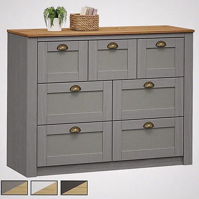 Sideboard aus Kiefer mit 7 Schubladen und Muschelgriffen im Landhausstil Holz