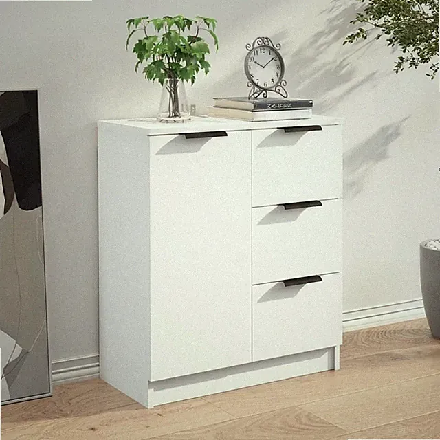 Sideboard aus weißem Holz mit Tür 3 Schubladen, Kommode Konsole, platzsparend...
