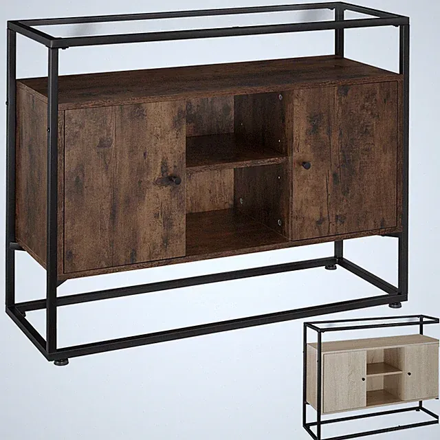 Sideboard Beistellschrank Küchenschrank mit Glasoberfläche Holz Metall Industrie