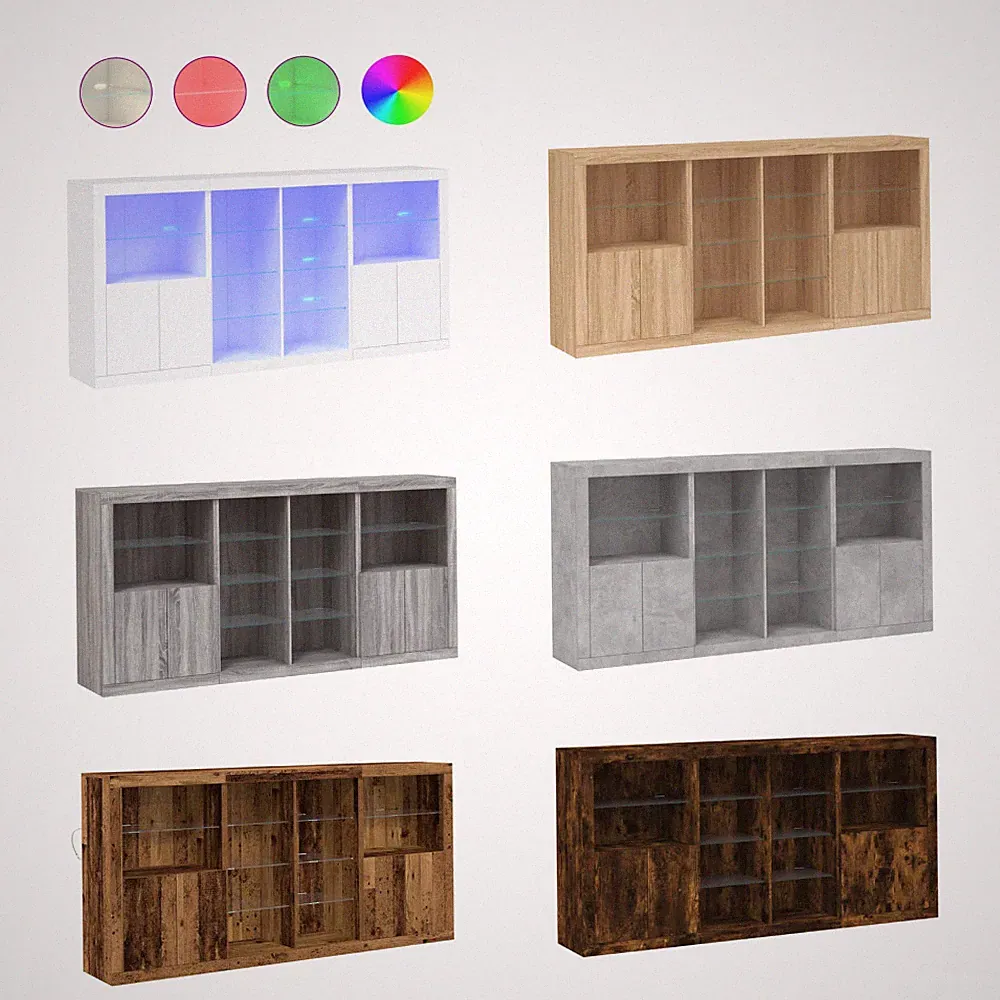Sideboard Beistellschrank Regale Kommode Schrank mit LED-Leuchten 202x37x100 cm