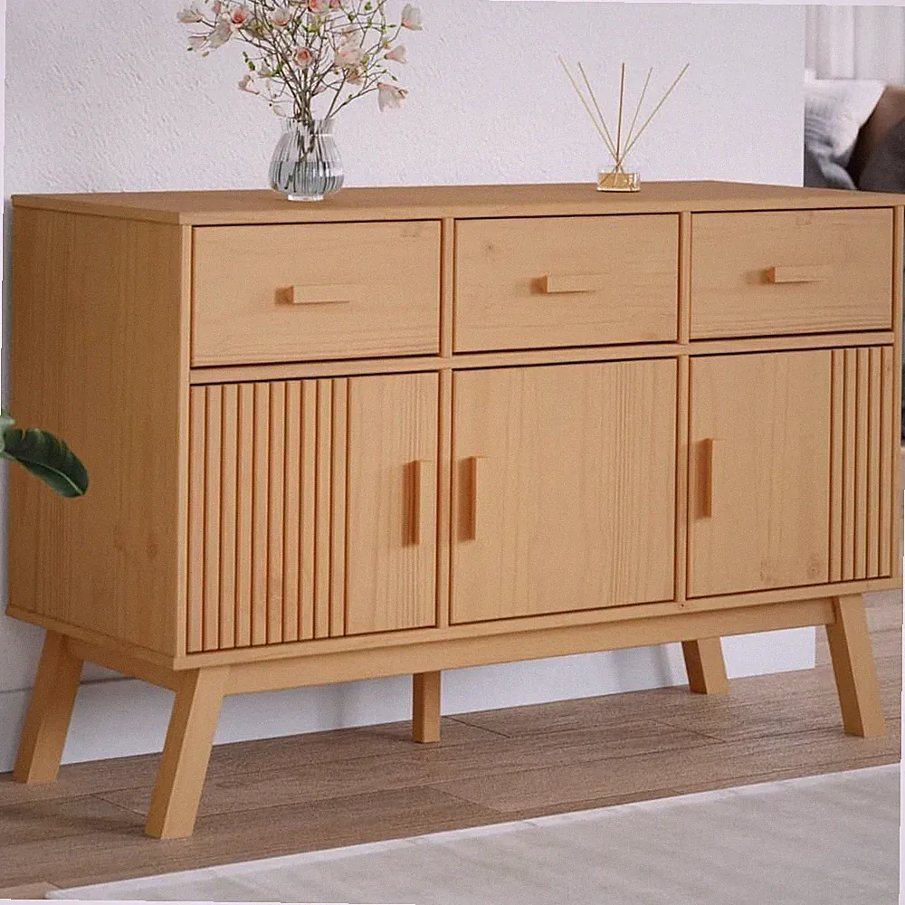 Sideboard Braun 114x43x73 cm Massivholz Kiefer Skandinavisches Design Kommode