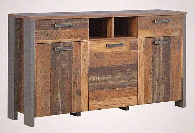 Sideboard CLIF 3 Türen 2 Schubladen Optik: Old Wood Vintage von Forte