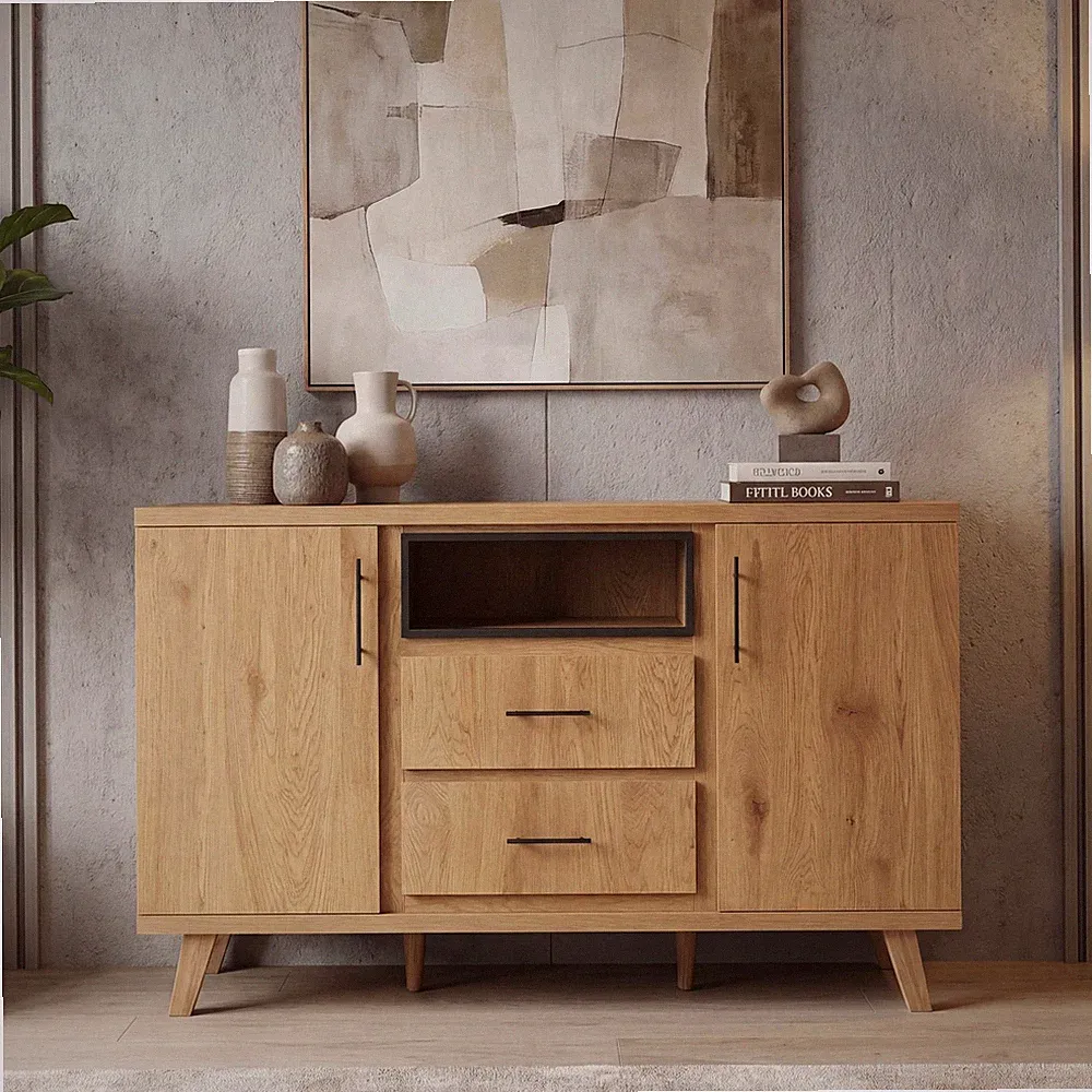 Sideboard Eiche Dekor 150cm Kommode Anrichte Standschrank mit Türen Schubladen