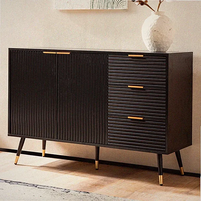 Sideboard FineBuy Anrichte 120 cm Schwarz Eiche Dekor Kommode Standschrank