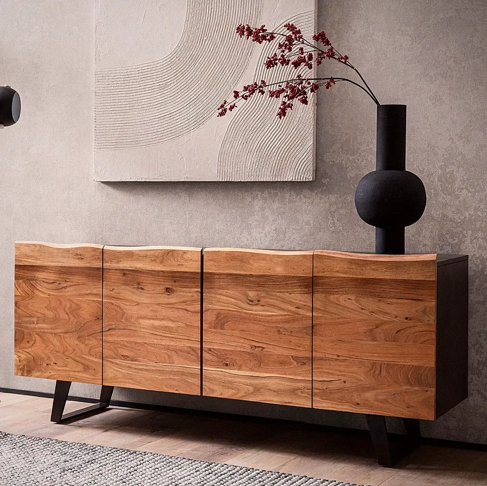 Sideboard FineBuy Anrichte Holz Massiv 180 cm Kommode Standschrank Baumkante