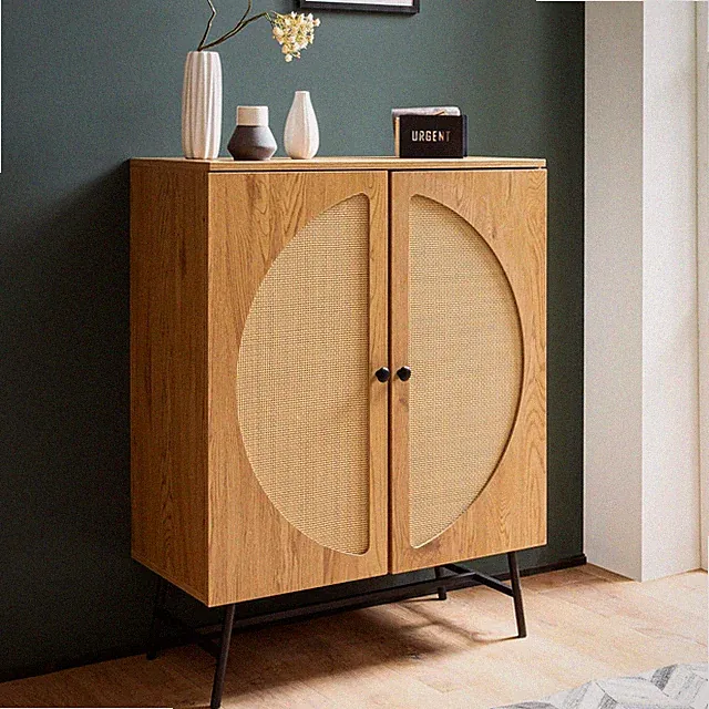 Sideboard FineBuy Highboard 80 cm Anrichte Eiche Dekor Kommodenschrank Geflecht