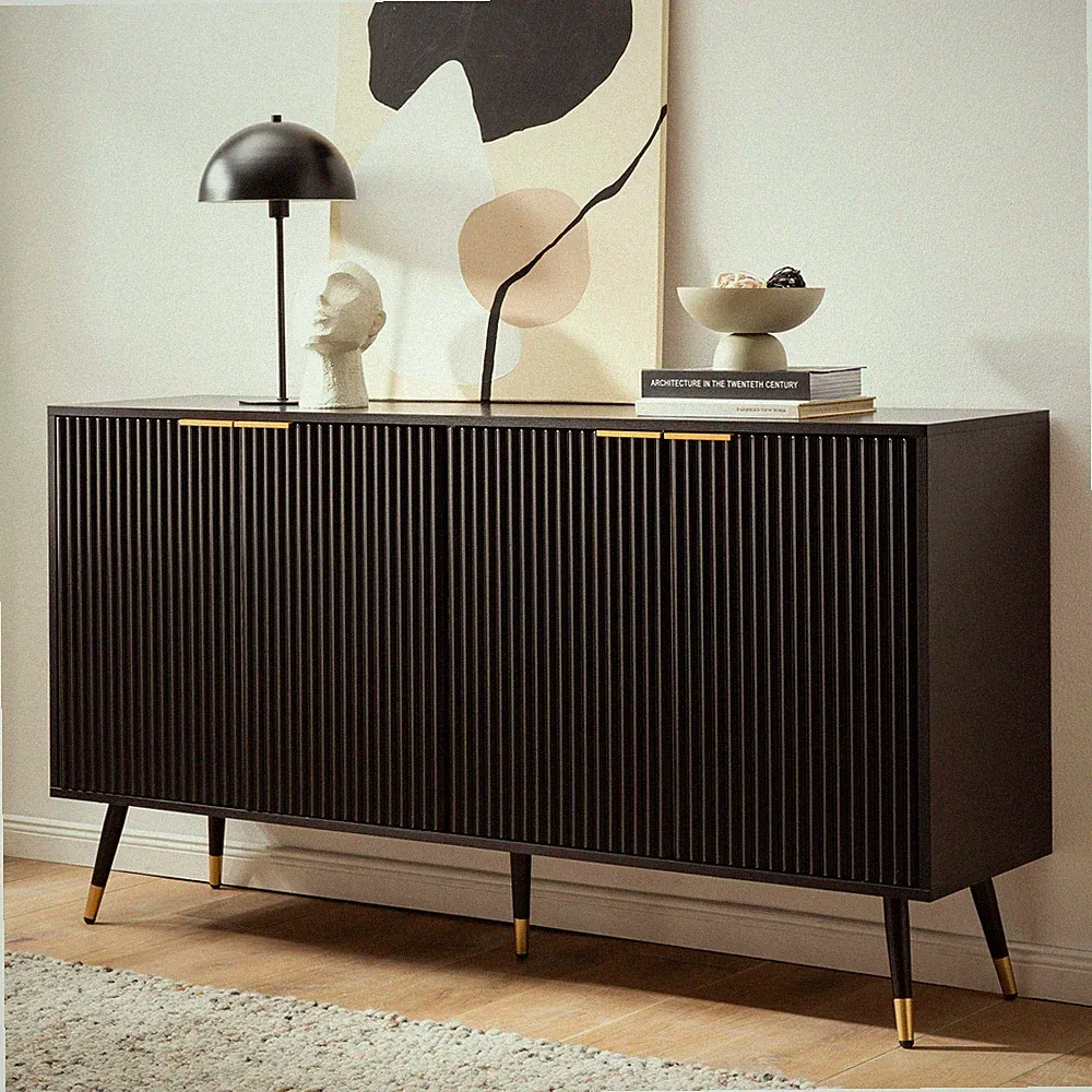 Sideboard FineBuy Kommode Schwarz Eiche Dekor 150 cm Anrichte Standschrank