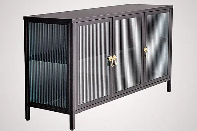 Sideboard Glas Metall 105 x 70cm Schwarz Gold 3 Türen Schrank Vitrine Wohnzimmer