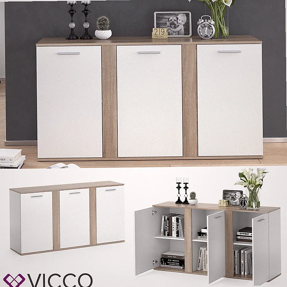 Sideboard Highboard Kommode Anrichte Schrank 3 Türen Novelli Weiß Sonoma Vicco