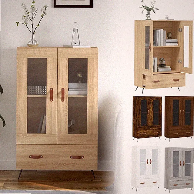 Sideboard Highboard Mit Schubladen Holzwerkstoff Vitrinenschrank Bücherschrank