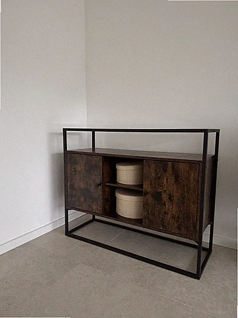 Sideboard Holz/ Metall/ Glas, Vintage, Industriestil, Braun/ Schwarz, VASAGLE