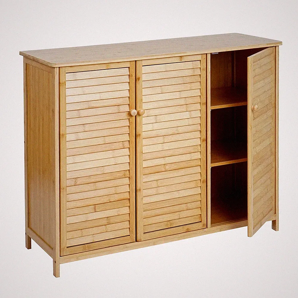 Sideboard HWC-B18, Schrank Kommode Highboard, 3 Türen Bambus 81x97x34cm