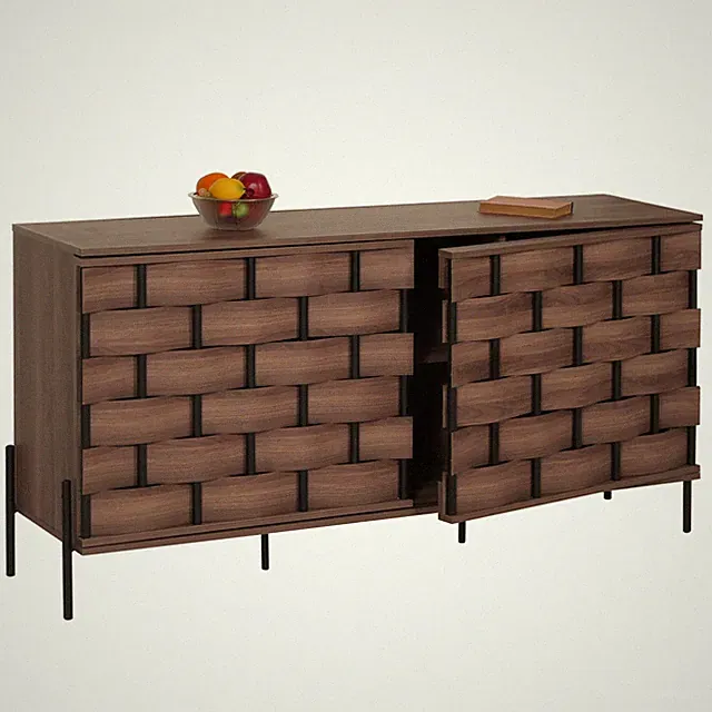 Sideboard HWC-M44, Kommode Schrank, 3D-Flecht-Design Push-to-open 152x80x40cm