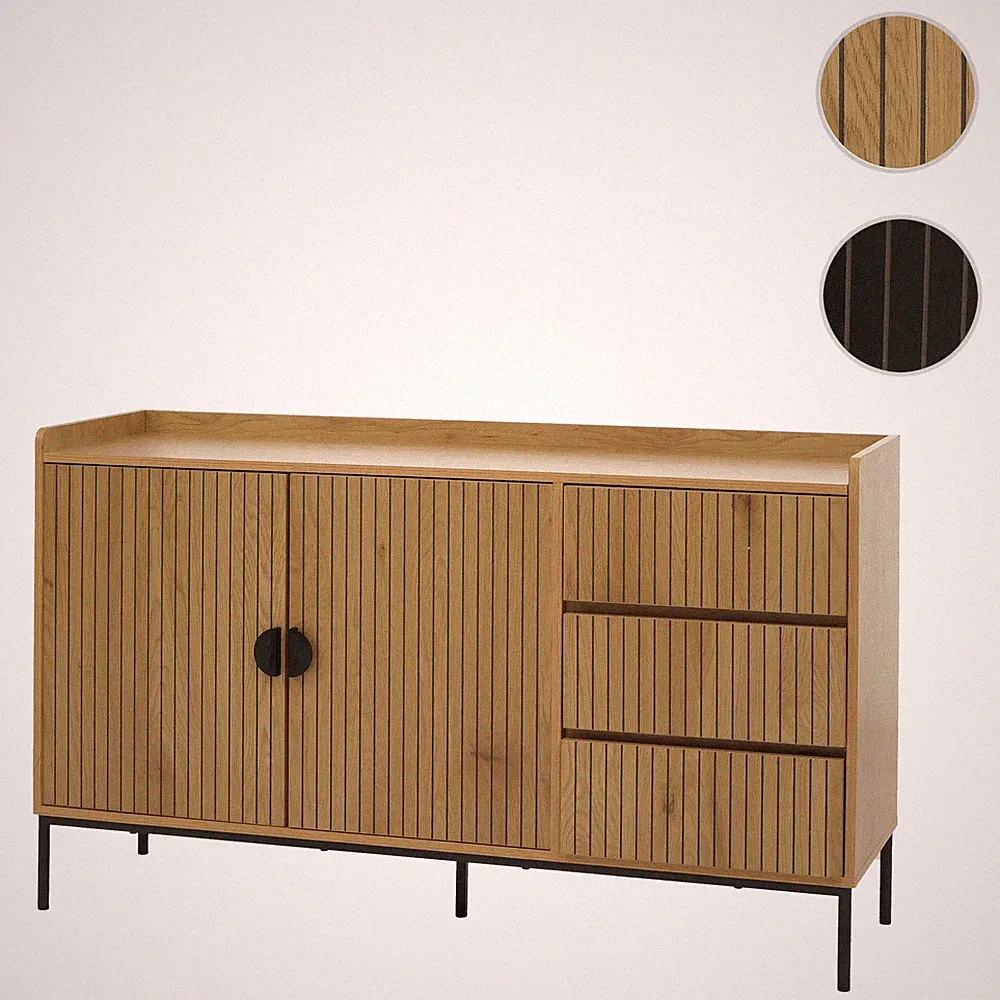 Sideboard HWC-O39, Kommode Schrank 3 Schubladen 2 Türen Holz Melamin 80x130x42cm