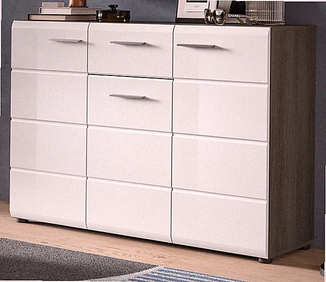 Sideboard in weiß Hochglanz und Rauchsilber grau Kommode 120 x 85 cm Rumba