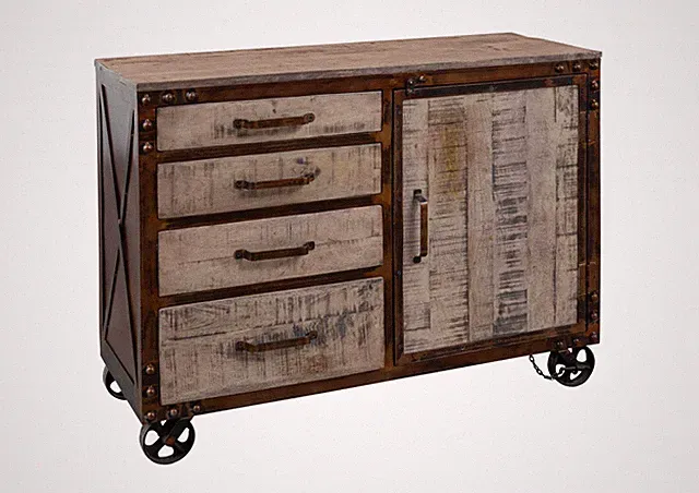 Sideboard Industrial Kommode m. Rollen Eisen u. Mangoholz massiv 120x92cm braun