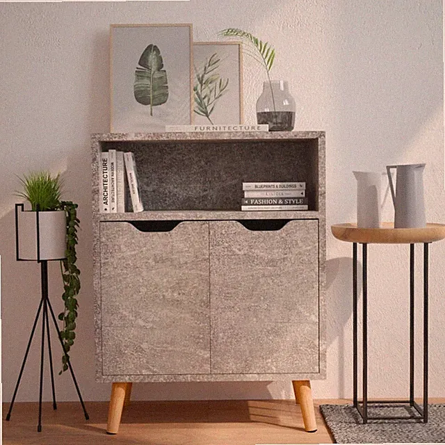Sideboard Ingenieurholz Betongrau 60x30x72 cm 3-Fach Stauraum modern
