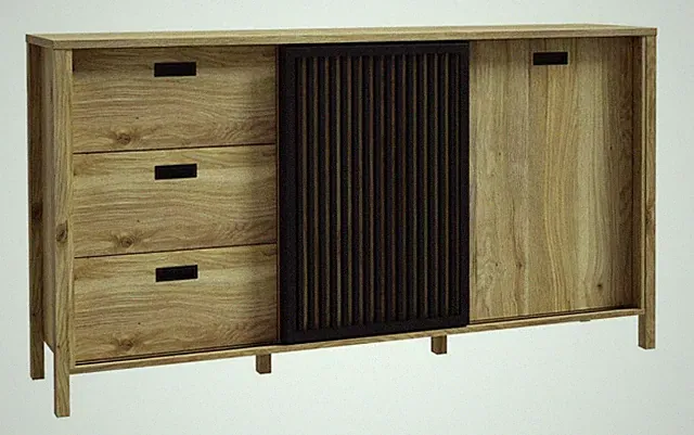 Sideboard inkl. 2 Türen und 3 Schubladen Mauvella Eiche / Schwarz