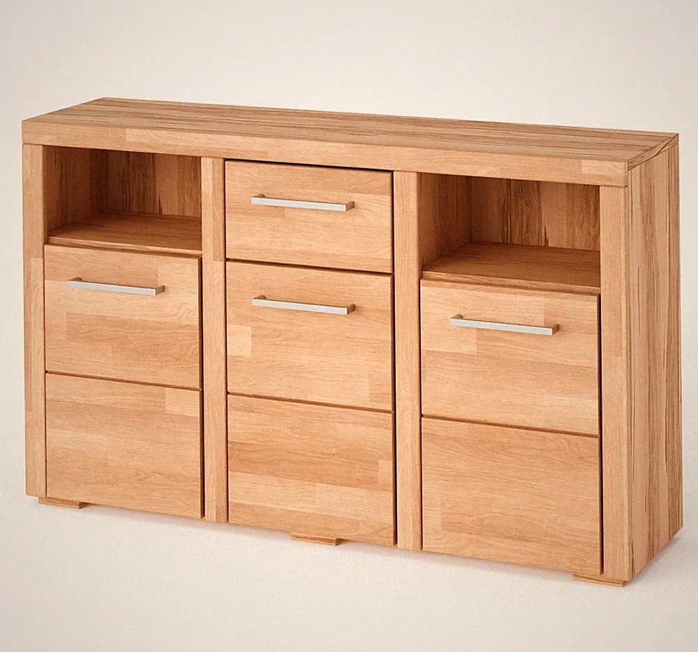 Sideboard Kernbuche 131 cm Massivholz-Front 3 Türen 1 Schublade Kommode geölt