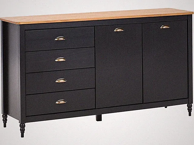 Sideboard Kiefernholz schwarz / hellbraun 4 Schubladen und 2 Türen Shillington