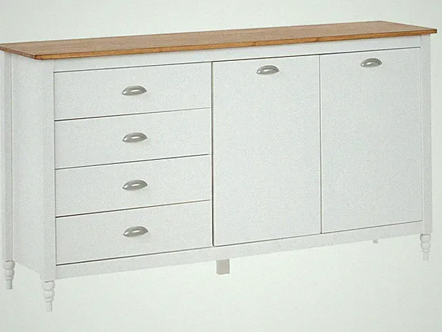 Sideboard Kiefernholz weiß / hellbraun mit 4 Schubladen und 2 Türen Shillington