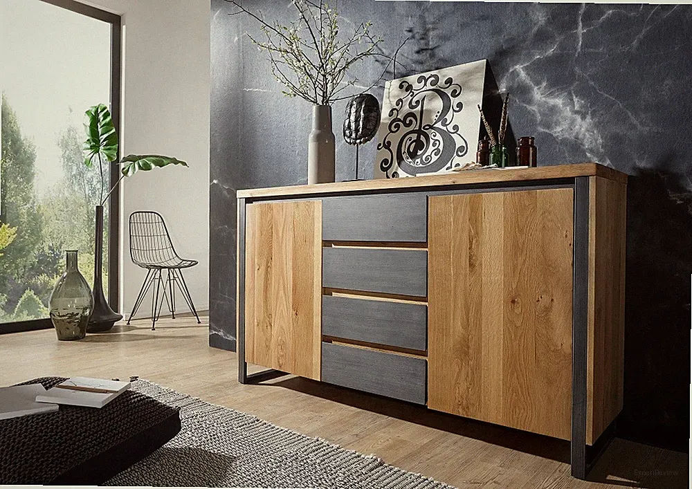 Sideboard Kommode 160x90cm Eiche massiv geölt & Metall gebürstet NEU OVP!!!