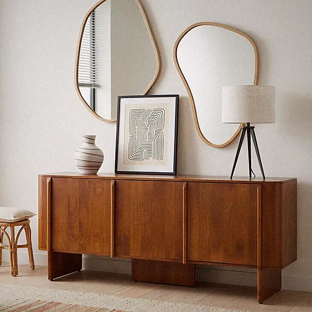Sideboard Kommode 180 cm aus massivem Mangoholz mit 3 Türen Braun