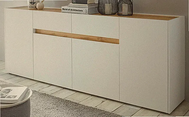 Sideboard Kommode 220 cm weiß Eiche Wotan Wohnzimmer Esszimmer Anrichte Center