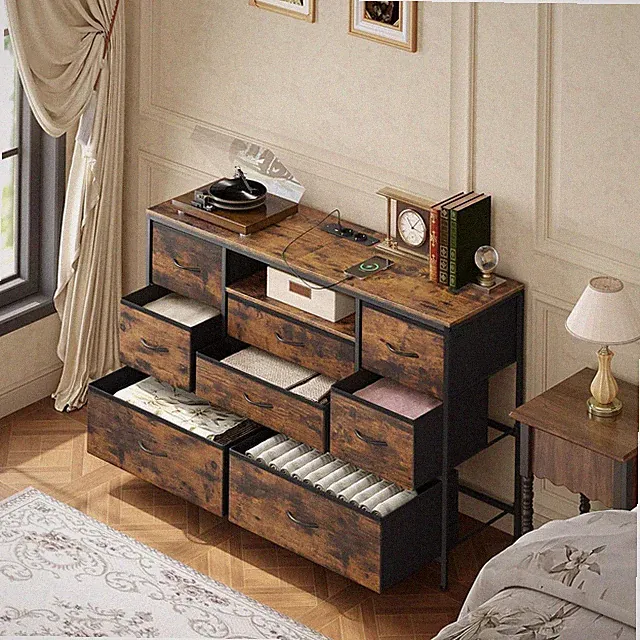 Sideboard Kommode 8 Schubladen Beistellschrank Nachttisch mit LED-Fernbedienung