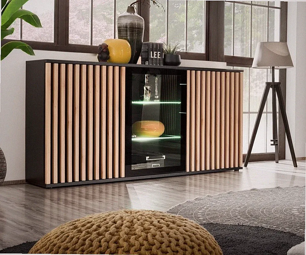 Sideboard Kommode Anrichte CAMERON ZHJ mit Lamellen Led B. und Push-Click System