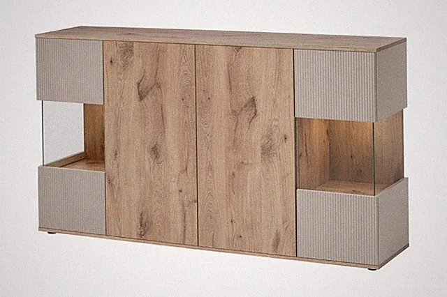 Sideboard Kommode Anrichte CATALINA mit Rillenfront Led B. und Push-Click System