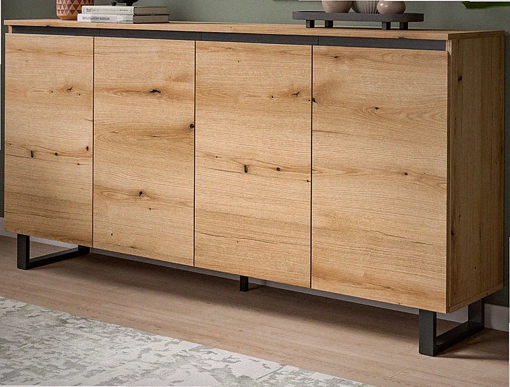 Sideboard Kommode Anrichte Eiche 4 Türen mit Soft-Close 160 cm 8 Fächer Gelia