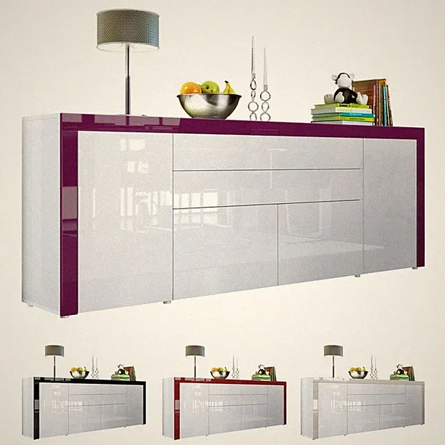 Sideboard Kommode Anrichte Highboard La Paz V2 in Weiß - Hochglanz & Naturtöne