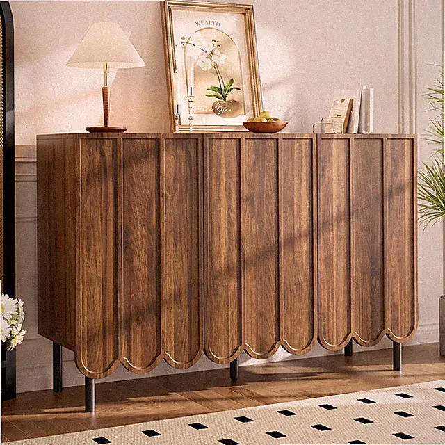 Sideboard Kommode Anrichte mit Wellentüren Verstellbare Regale Holz Schrank 120