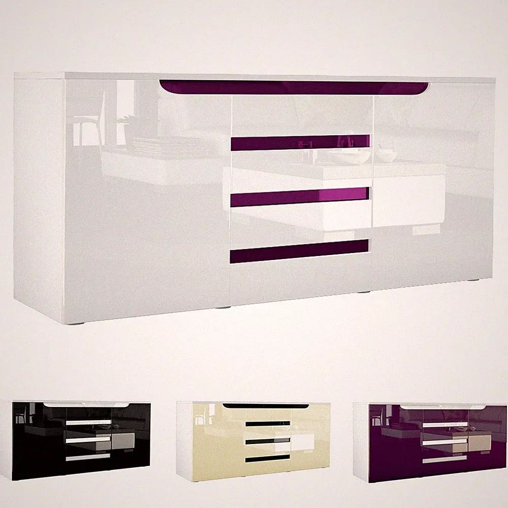 Sideboard Kommode Anrichte Schrank Sylt V1 in Weiß - Hochglanz und Naturtöne