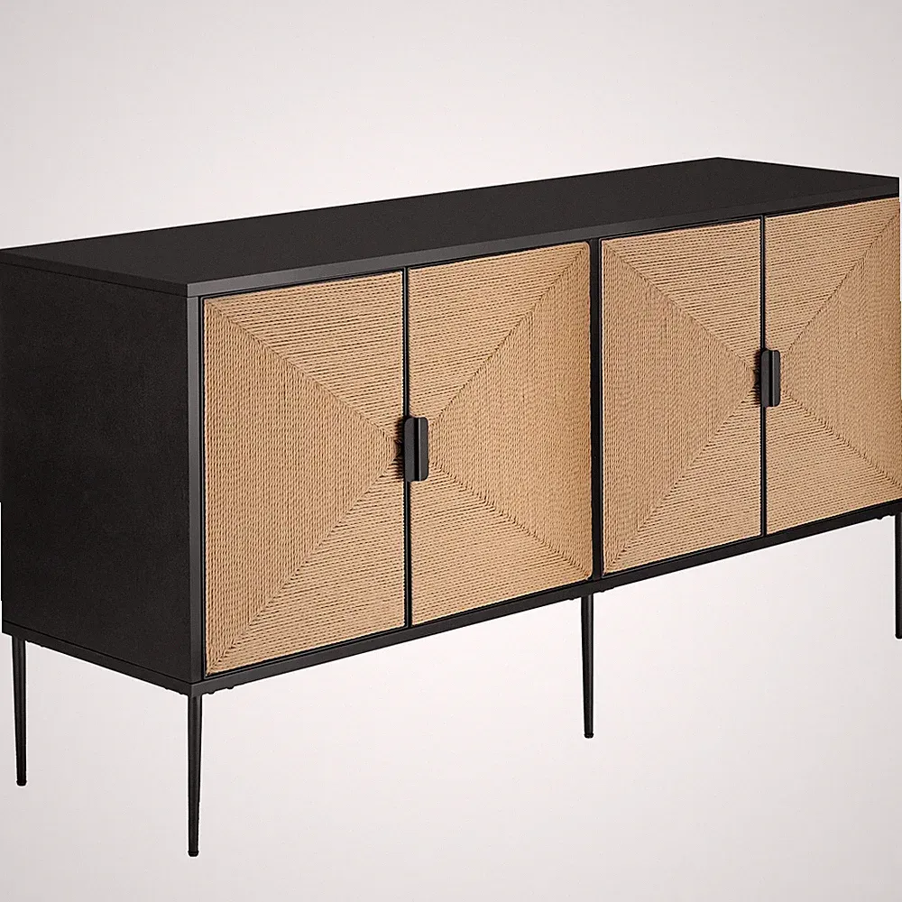 Sideboard Kommode Anrichte Wohnzimmerschrank Juteoptik 2 Schrankfächer softclose