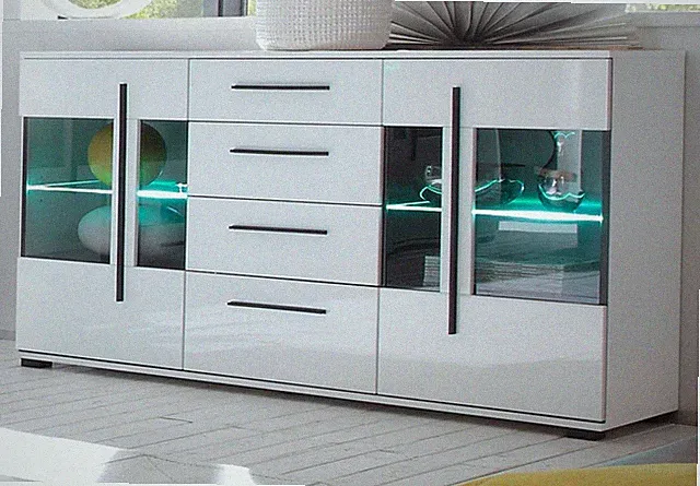 Sideboard Kommode Anrichte Wohnzimmerschrank weiß Hochglanz 150 x 86 cm Design-D